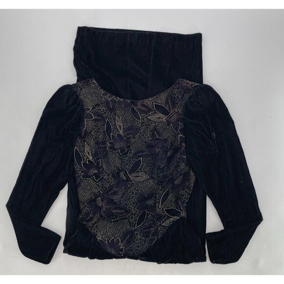 Vtg Jessica McClintock Black Velvet Shimmer Floral Bow Dress Sz 6 Dark Romantic - Picture 14 of 16
